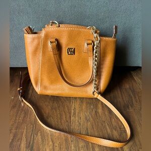 Dooney & Bourke Saffiano Leather Camel Brown Crossbody Tote Purse Handbag